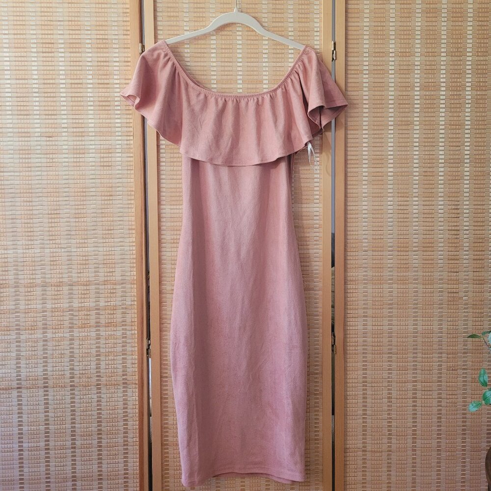 Pink Off The Shoulder Midid Dress